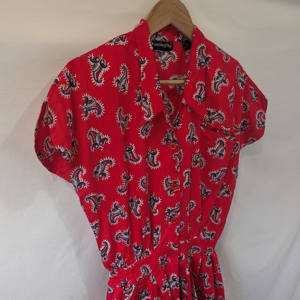 Vintage Sweet Young Thing 100% Cotton Bandana Print Romper Dress Size Medium - Picture 8 of 12